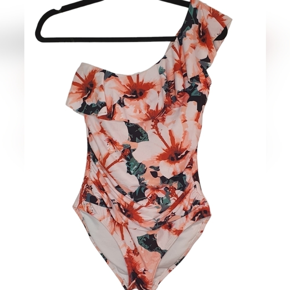 Hilor Women's One Piece Swimsuit One Shoulder Size 8 Floral Print - Picture 4 of 11